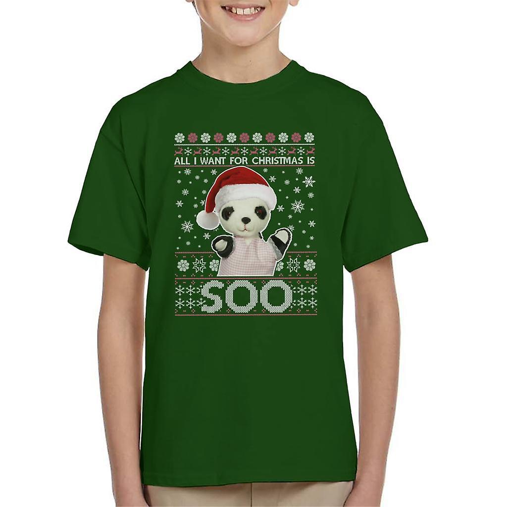 Sooty Christmas Festive Hat All I Want For Christmas Is Soo Kid's T-Shirt Bottle Green Medium (7-8 yrs)