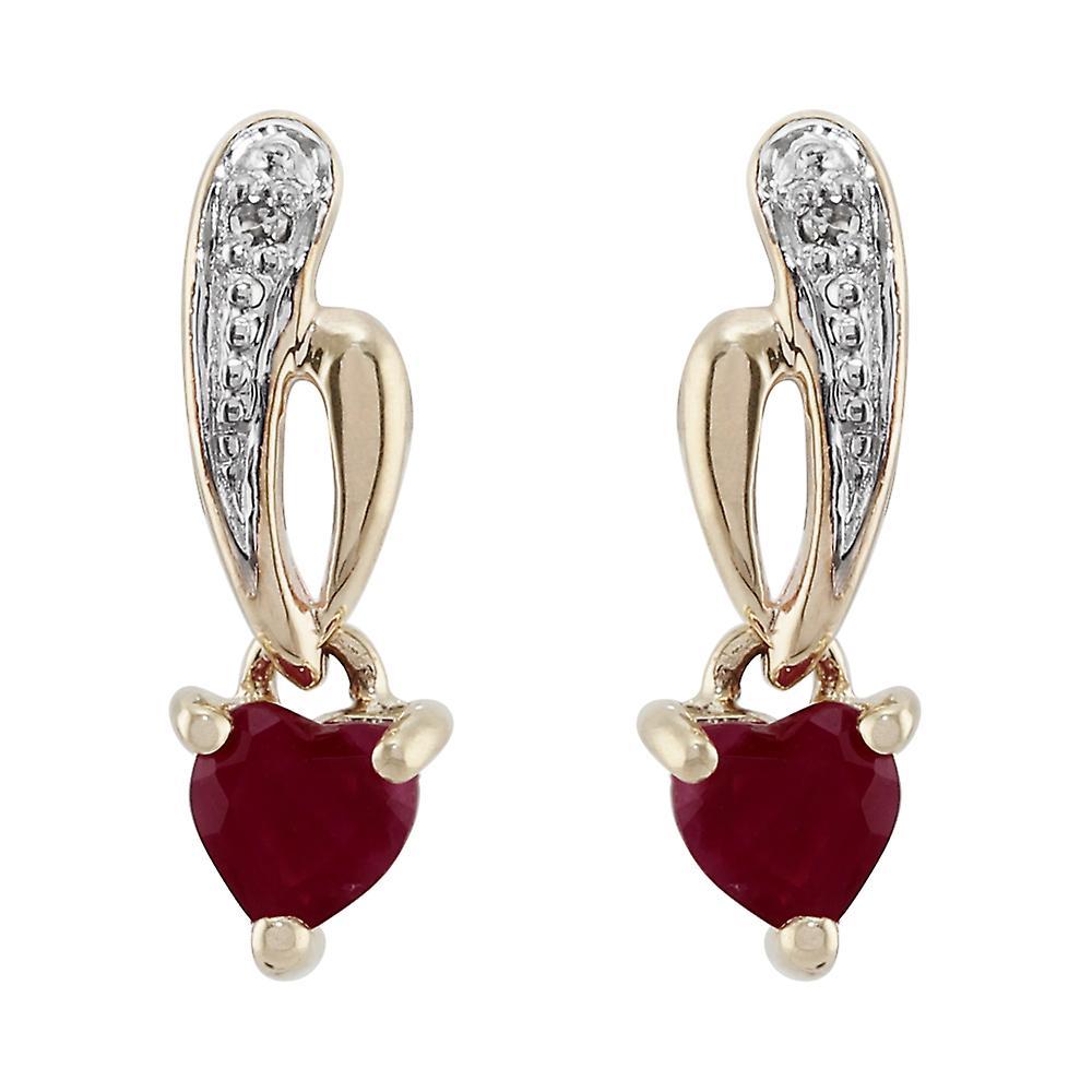 Gemondo Art Nouveau Style Heart Ruby & Diamond Drop Earrings In 9ct Yellow Gold 8714 Red One Size