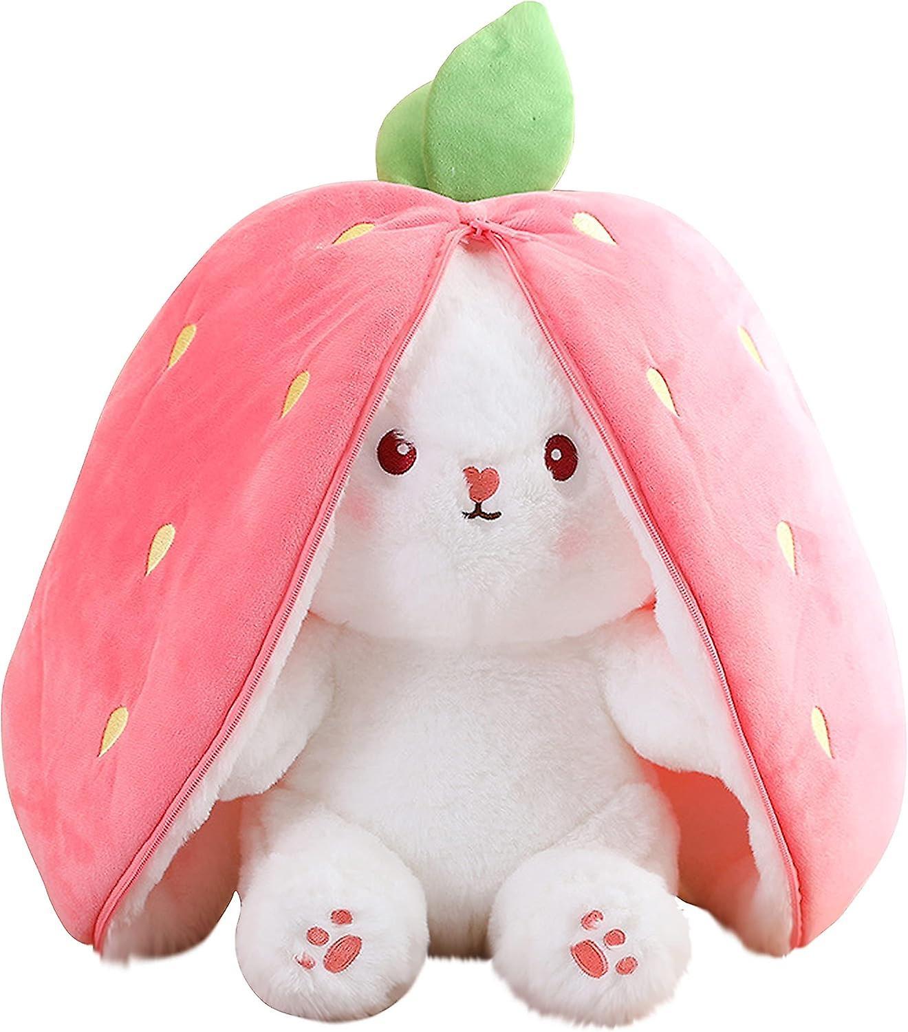 Ssrg Easter Bunny Stuffed Animal, Reversible Bunny Carrot Strawberry Pillow, Cute Squishy Rabbit Sofa Pillow Decoration Doll,  (Strawberry, 7in/18cm)