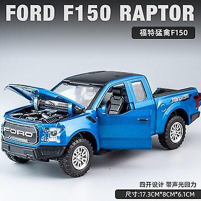 1:32 Ford Raptor F150 Pickup Alloy Car Model Diecasts Metal Toy Off-road Vehicles Car Model Collection Sound And Light Kids Gift Toy Cars Blue