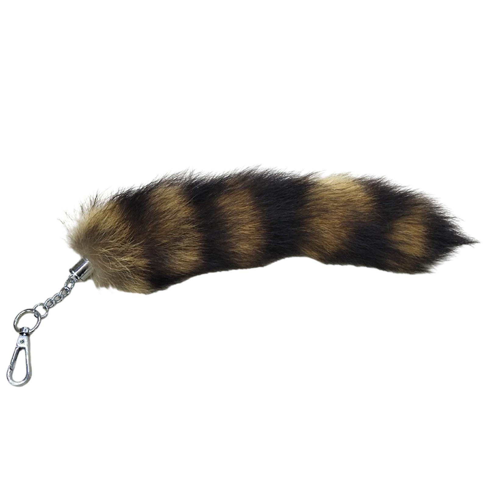 Aislerbee Faux Raccoon Tail Fur Decoration Soft Fluffy Lobster Clasp Diy Car Key Ring Hanging Pendant Backpack Decoration Silver