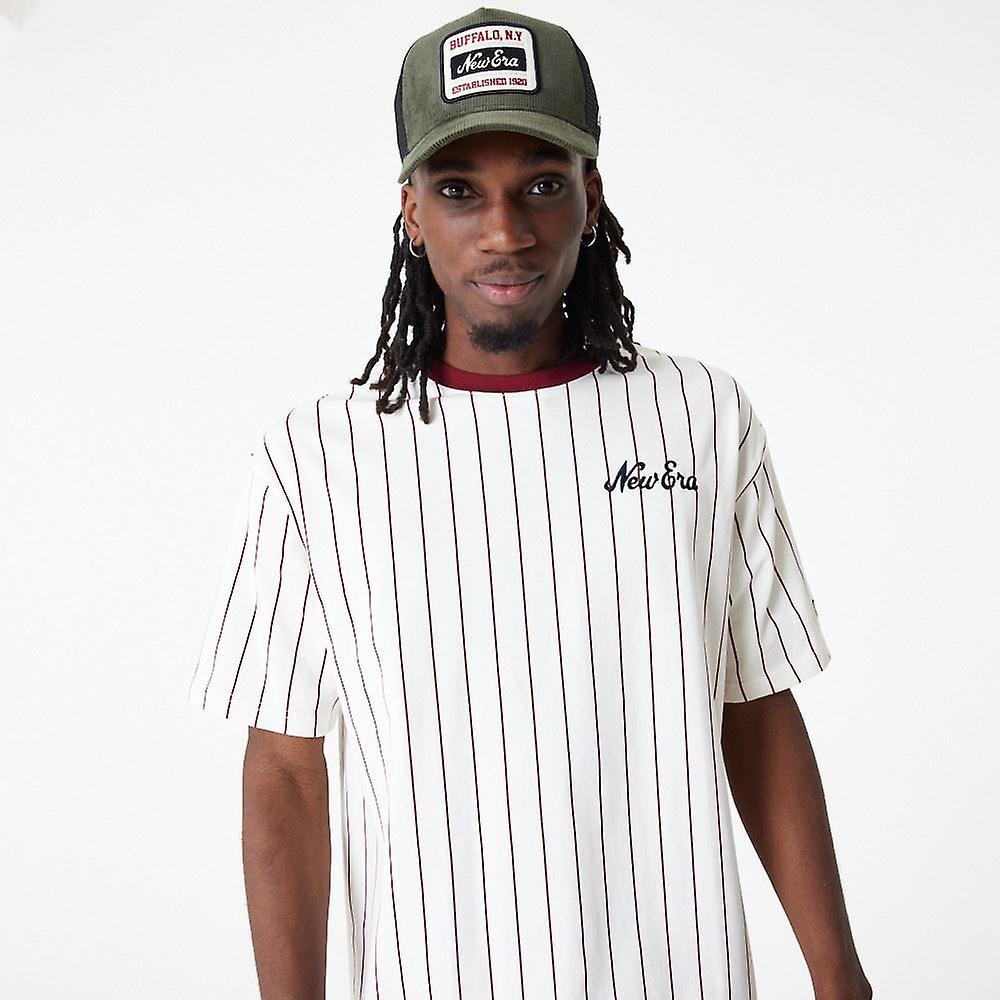 New Era Mens NE Pinstripe SS Crew Neck OS T-Shirt ~ New Era Off white M