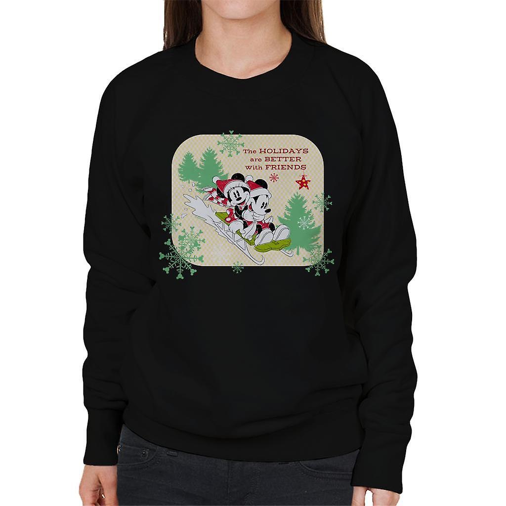 Disney Christmas Mickey Mouse Holidays Are Better With Friends Women's Sweatshirt Black Small