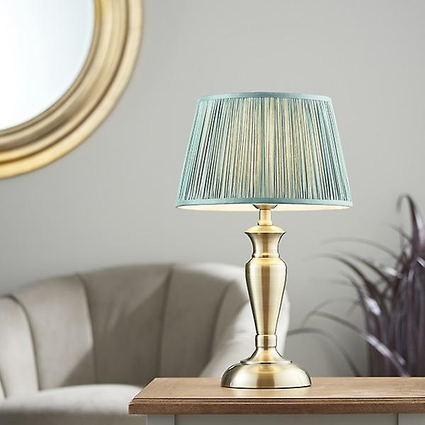 Endon Lighting Freya Table Lamp Antique Brass Plate & Fir Silk 1 Light IP20 - E27