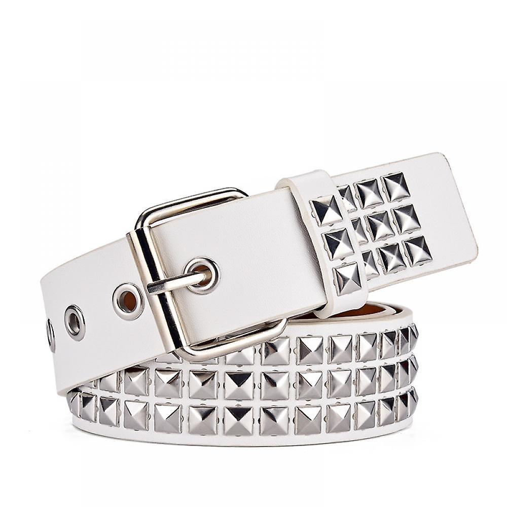 Xyc Punk Leather Belt,Women Men Goth Pyramid Studded Square Beads Rivet Jeans BeltsWhite black/white/silver