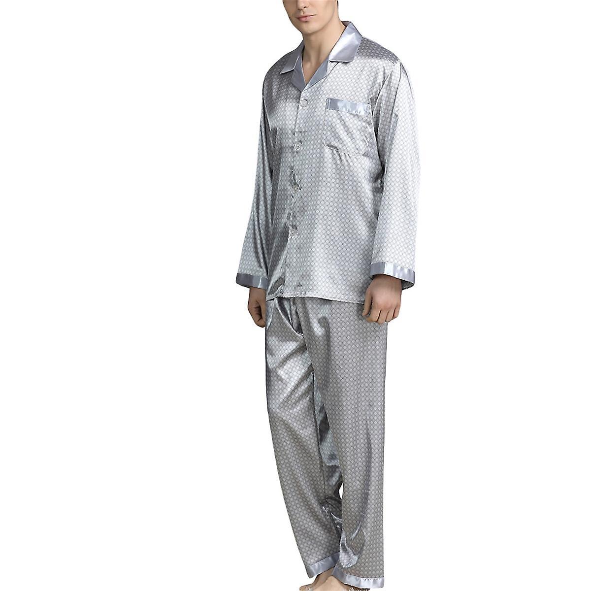 Allthemen Men's Loose Silky Satin Pajama Set Gray L