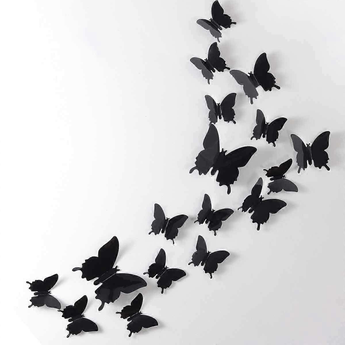 Shindat 24pcs 3D Butterfly Removable Mural Stickers Wall Stickers Decal for Home and Room Decoration (Black)