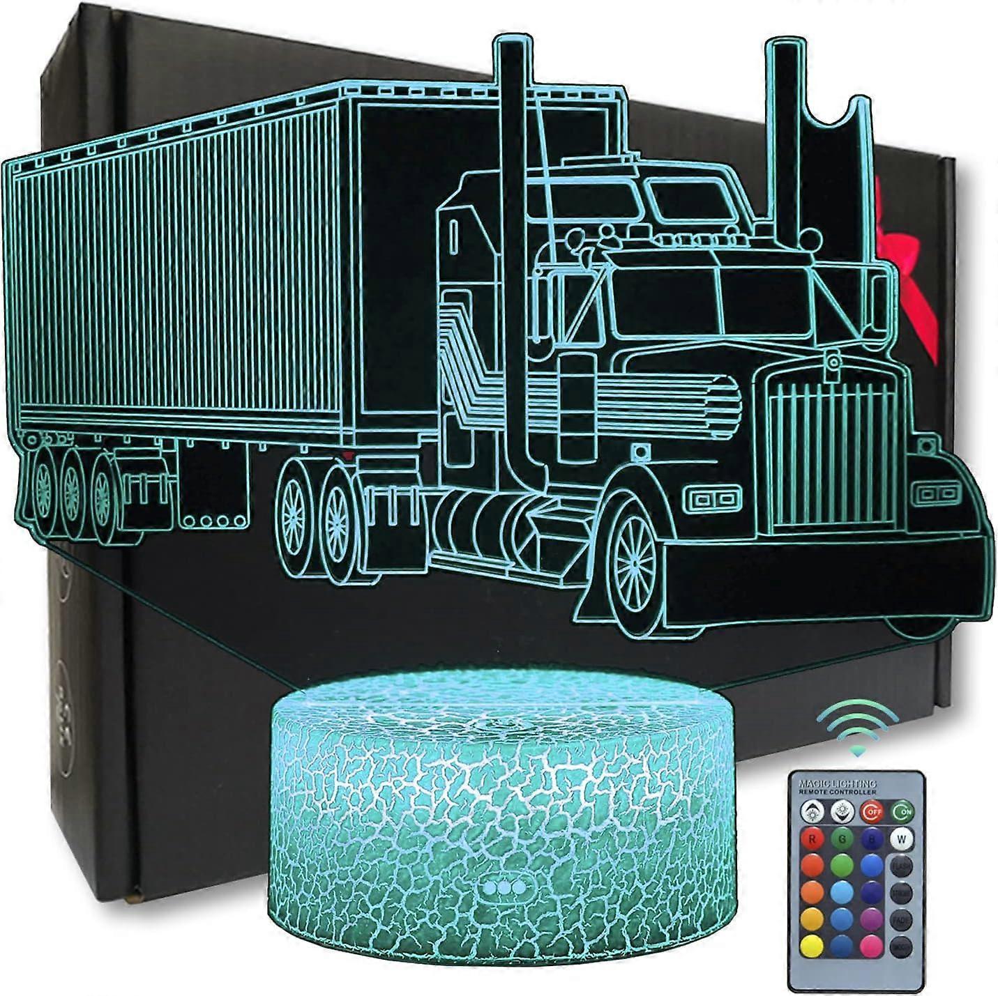 Xcy 3D Illusion Truck Shape Night Light LED Lamp for Lorries Fans Remote Control 16 Colors Desk Lamp Christmas Gifts