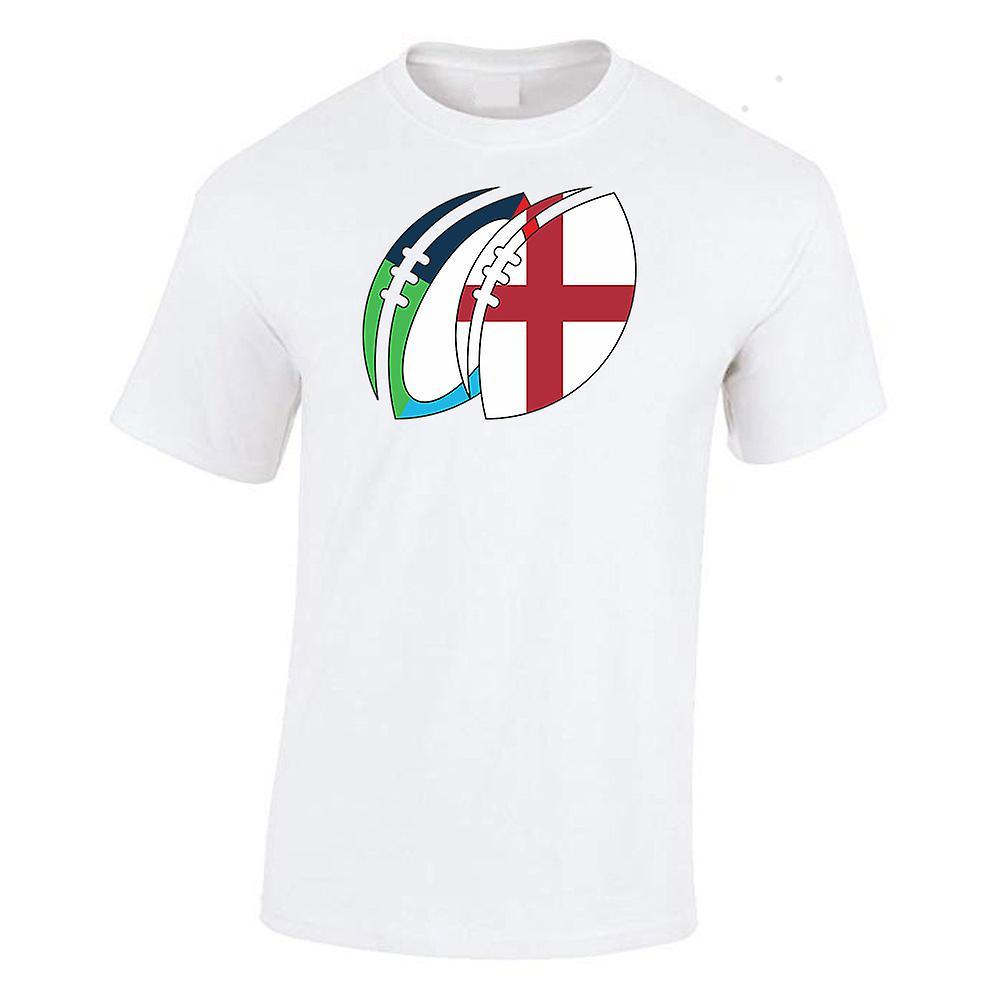 UKSoccerShop England Rugby Ball T-Shirt White Womens M (Size 12 - 34 inch Chest)