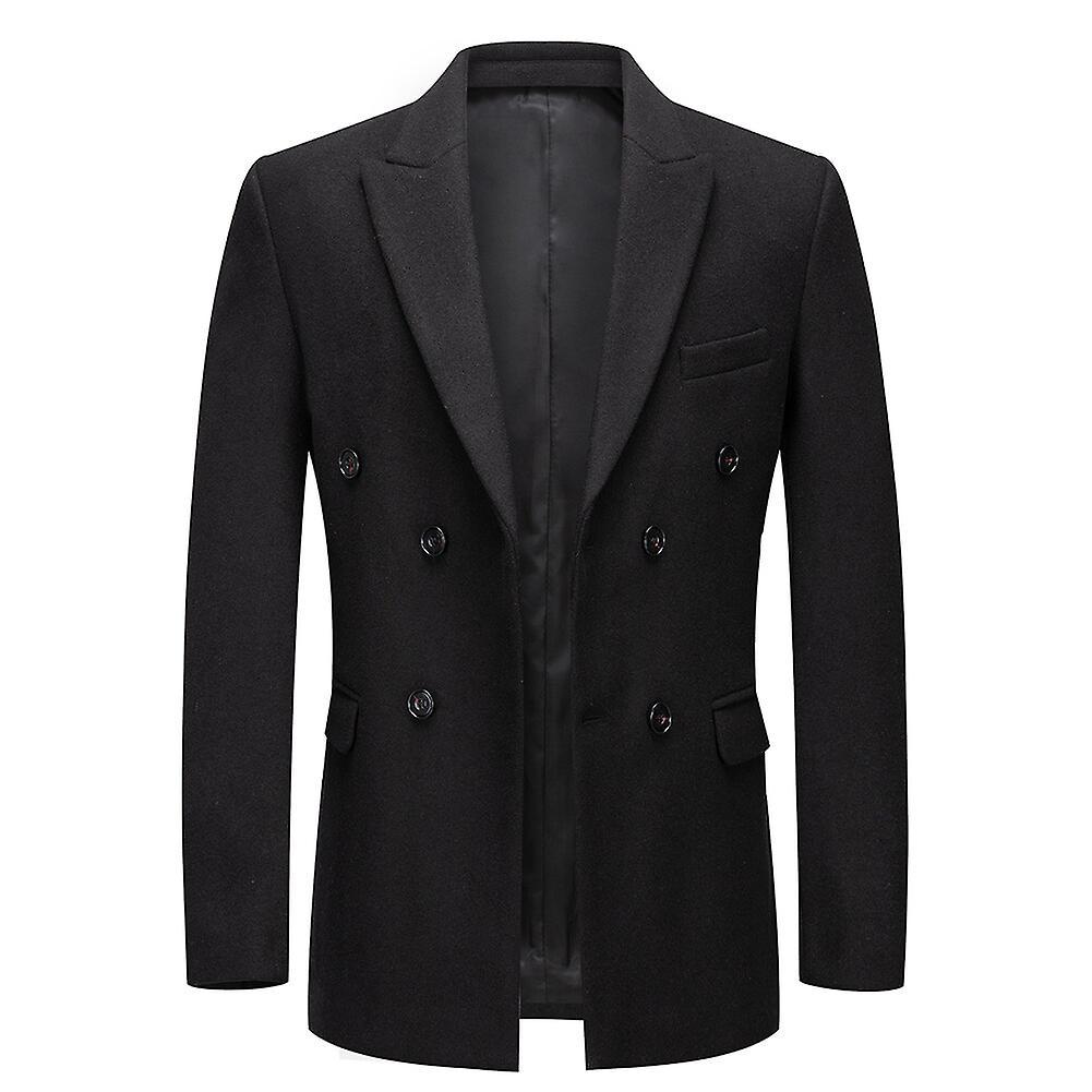 Allthemen Mens Solid Color Woolen Slim Fit Short Fit Overcoat Black XS