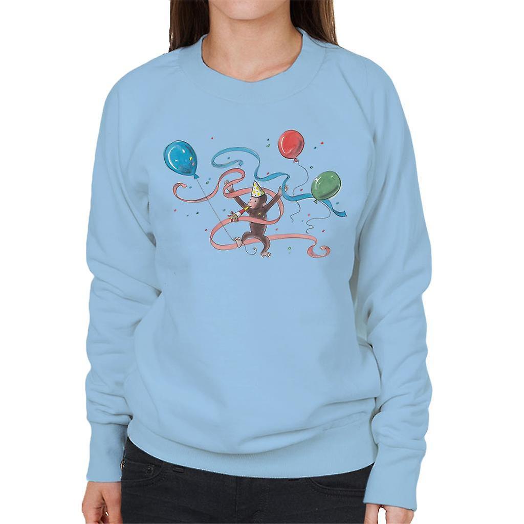 Curious George Party Balloons Women's Sweatshirt Sky Blue Medium