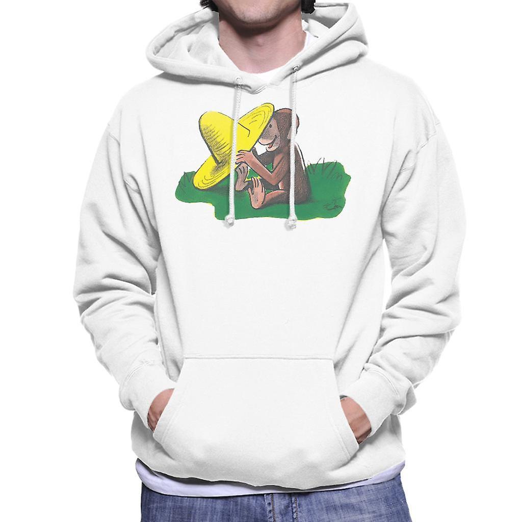 Curious George Yellow Hat Men's Hooded Sweatshirt White X-Large