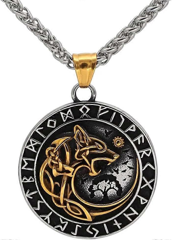 Necklaces Viking Mens Stainless Steel Fenrir Wolf Rune Necklace Norse Amulet Jewelry Gift