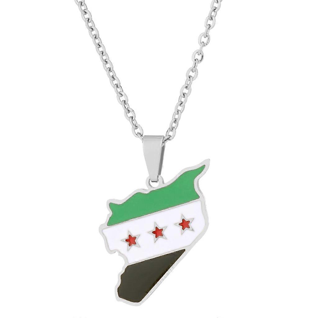 unbrand Syrians Map Charm Necklace Jewelry Stainless Steel Flag Pendant Clavicle Chain Silver