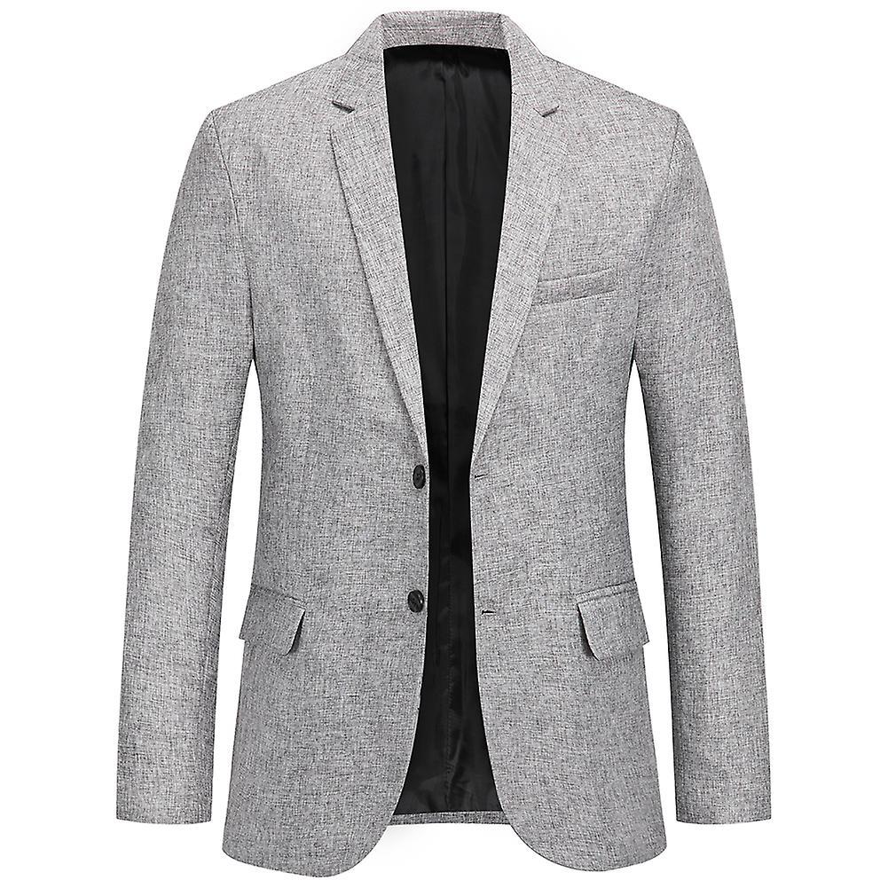 Yunclos Men's Casual Blazer Two Button Sport Coat Light Grey M