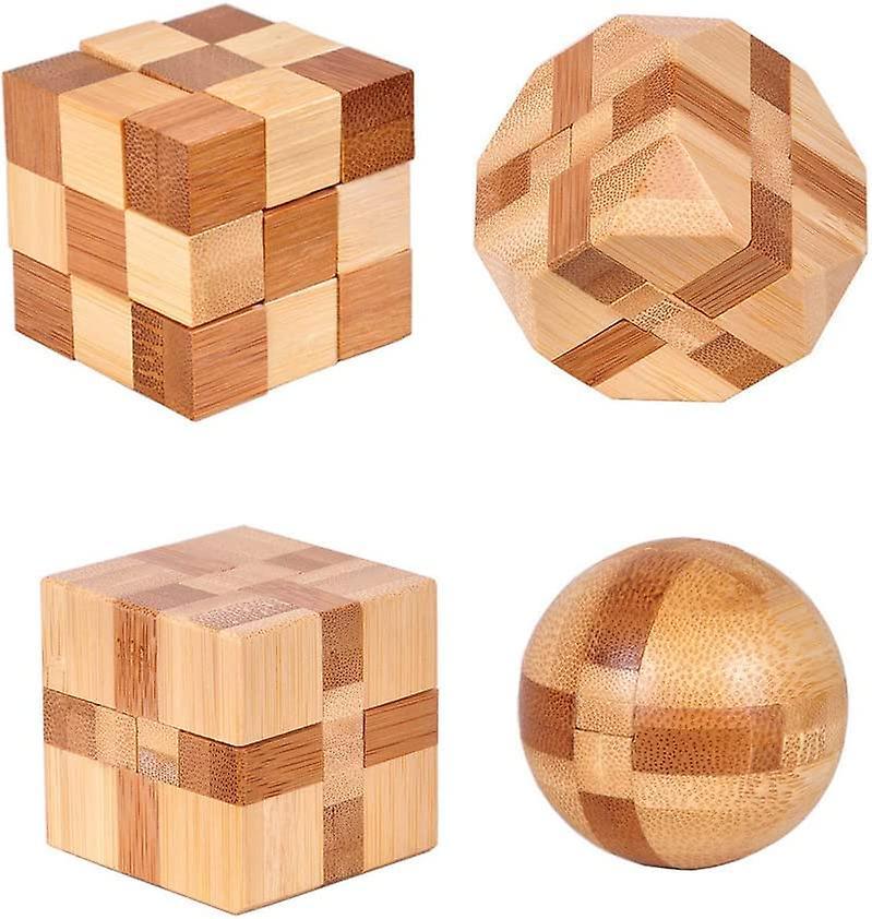 Ubiuo 4 Pack Wooden Puzzle Games Brain Teasers Toy- 3d Puzzles For Teens And Adults - Wooden Logic Puzzle Wood Snake Cube Magic Cube Magic Ball Bra...