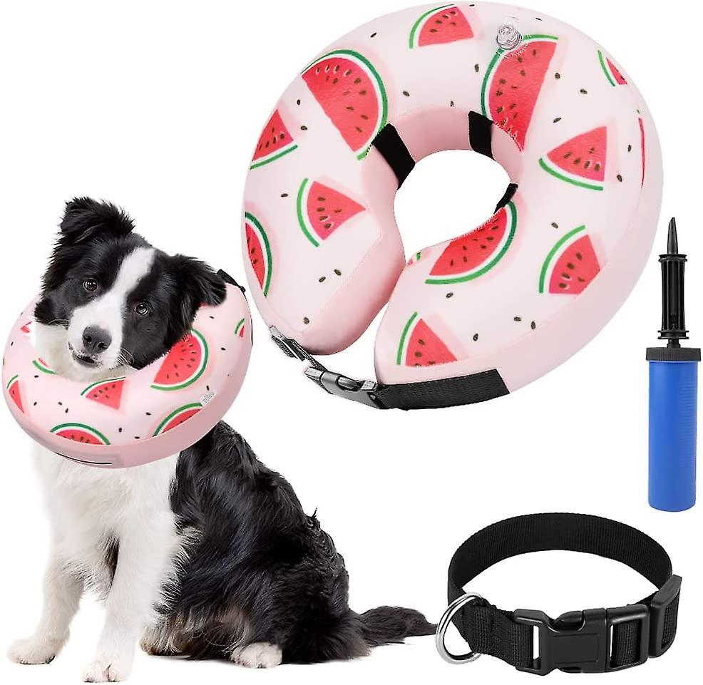 Kaise Inflatable Dog Cone Collar After Surgery, Soft Adjustable Dog Neck Donut Collar L Watermelon