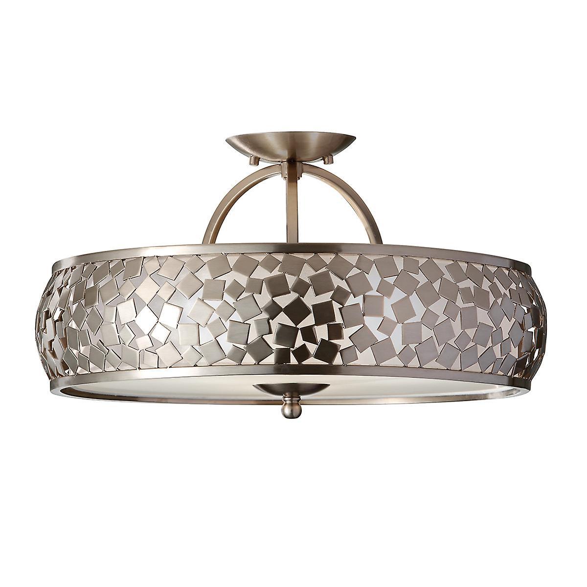 Elstead Lighting Zara 3 Light Semi Flush Ceiling Light Brushed Steel, E27