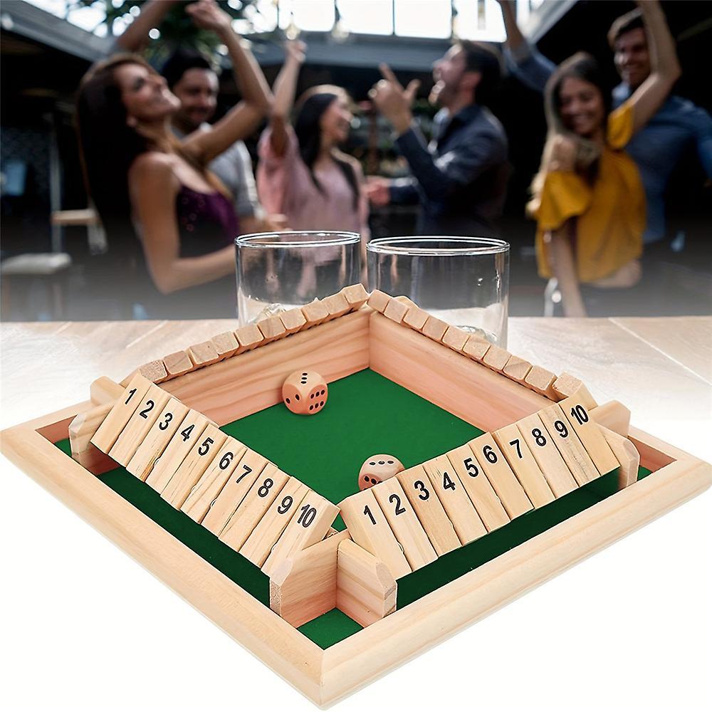 Ochime 1-4 Players Shut The Box Dice Game, Classic 4 Sided Wooden Board Games With Dice For Kids Adults, Tabletop Version And Pub Board Games Toy