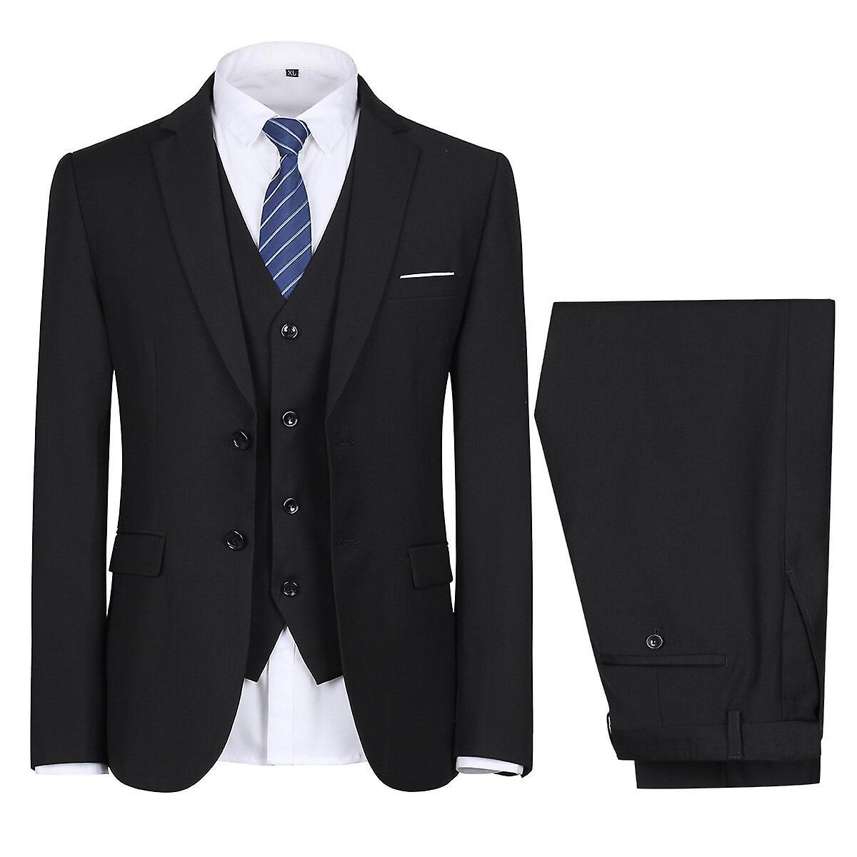 Allthemen Mens Suit for Wedding Party Dinner 3-Piece Business Suit Blazer Vest Pants 9 Colors Black L