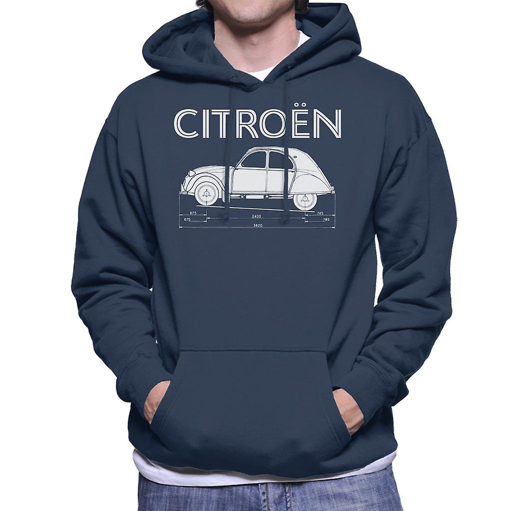 Citro�n Citroen 2CV Dimensions White Diagram Men's Hooded Sweatshirt Navy Blue Medium