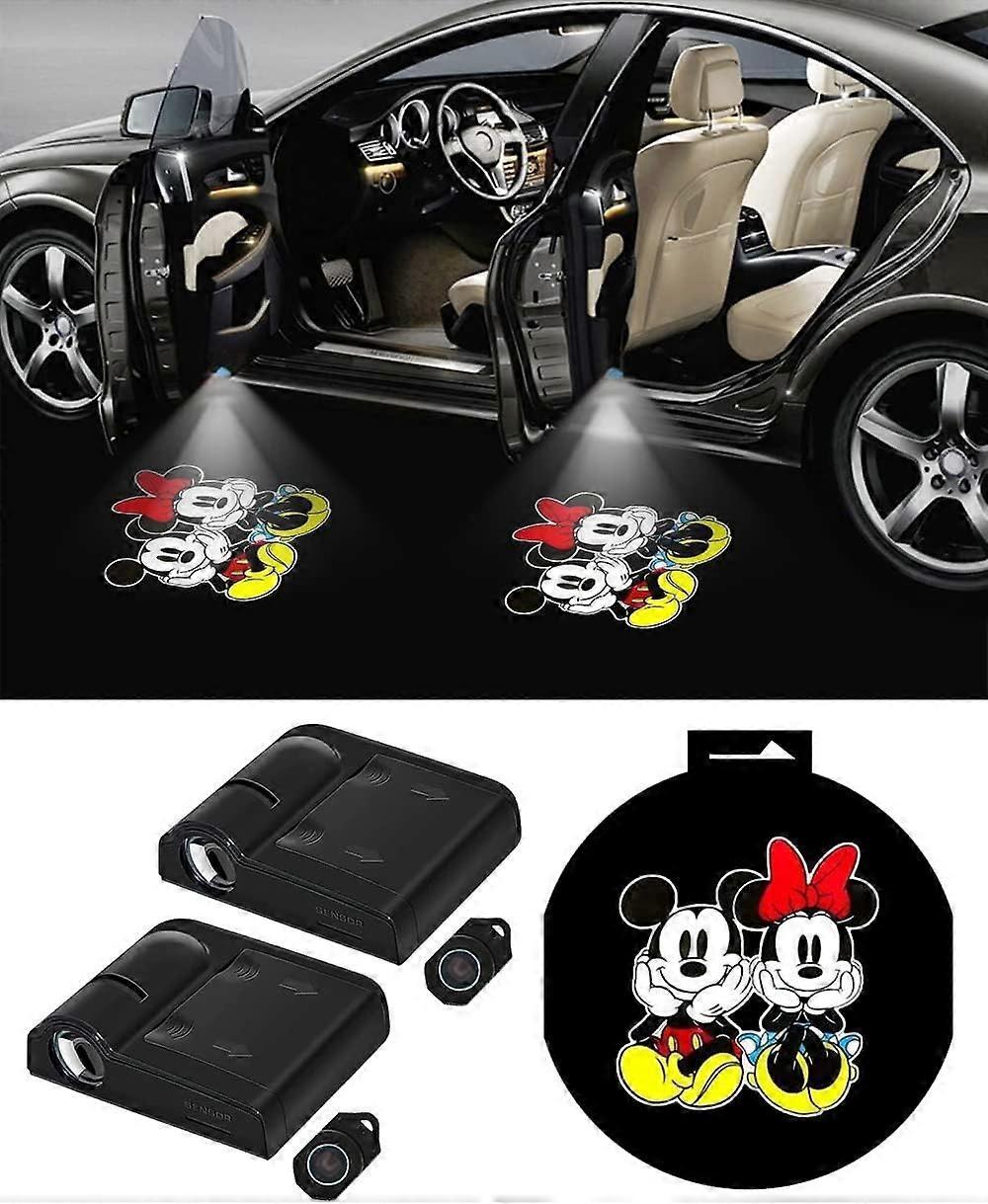 Heyone 2PCS Car Door Lights Logo Projector for Mickey and Minnie Mouse Car Door Projector Lights Welcome Courtesy Ghost Shadow Lamp Universal