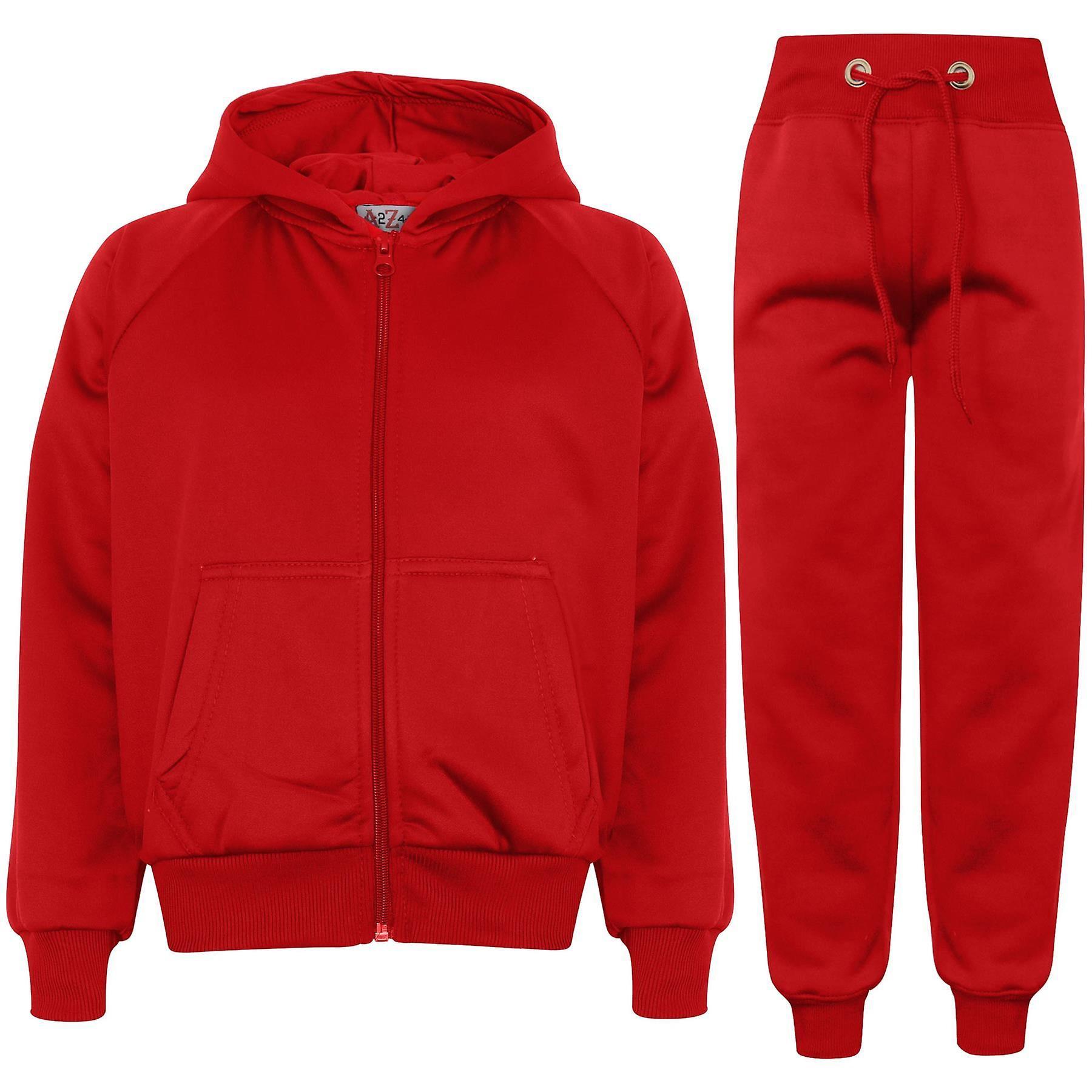 A2Z 4 Kids Kids Unisex Plain Sweat Hooded Jogging Suit Red 9-10 Years