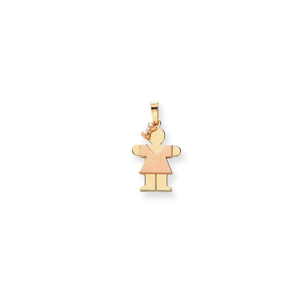 JewelryWeb 14k Two Tone Solid Satin Polished Engravable Gold Small Girl With Bow on Left Engraveable Charm Pendant Necklace Measure