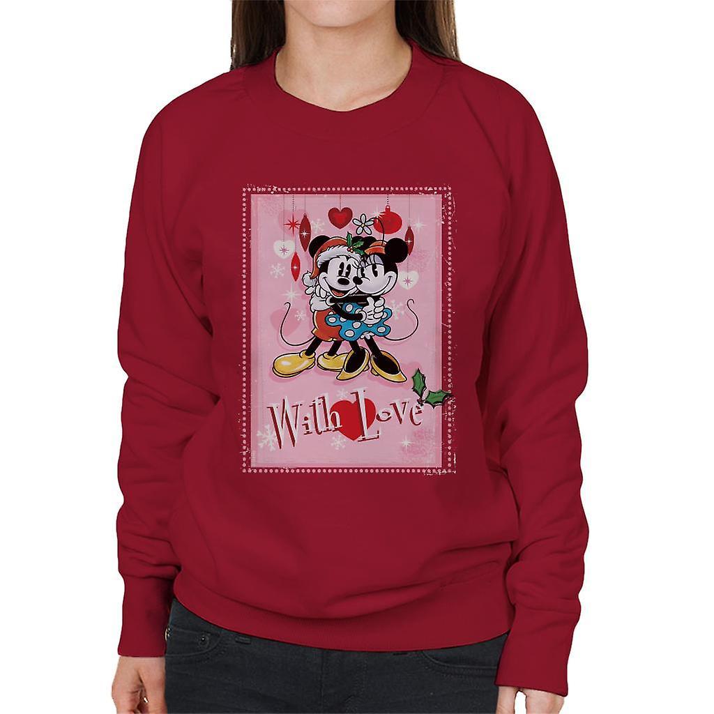 Disney Christmas Mickey And Minnie Mouse With Love Women's Sweatshirt Cherry Red Medium