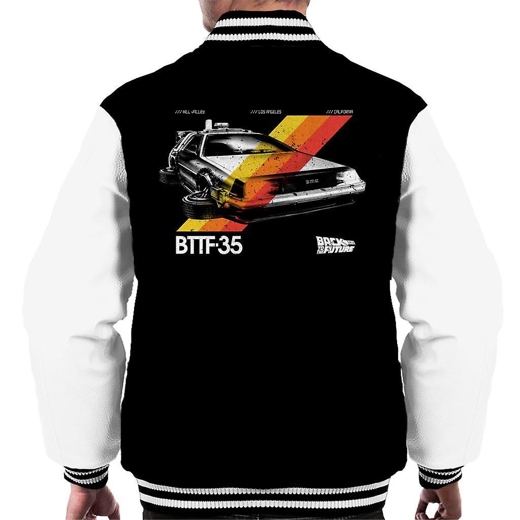 Back to the Future 35th Anniversary Delorean Stripes Men's Varsity Jacket Black/White Small