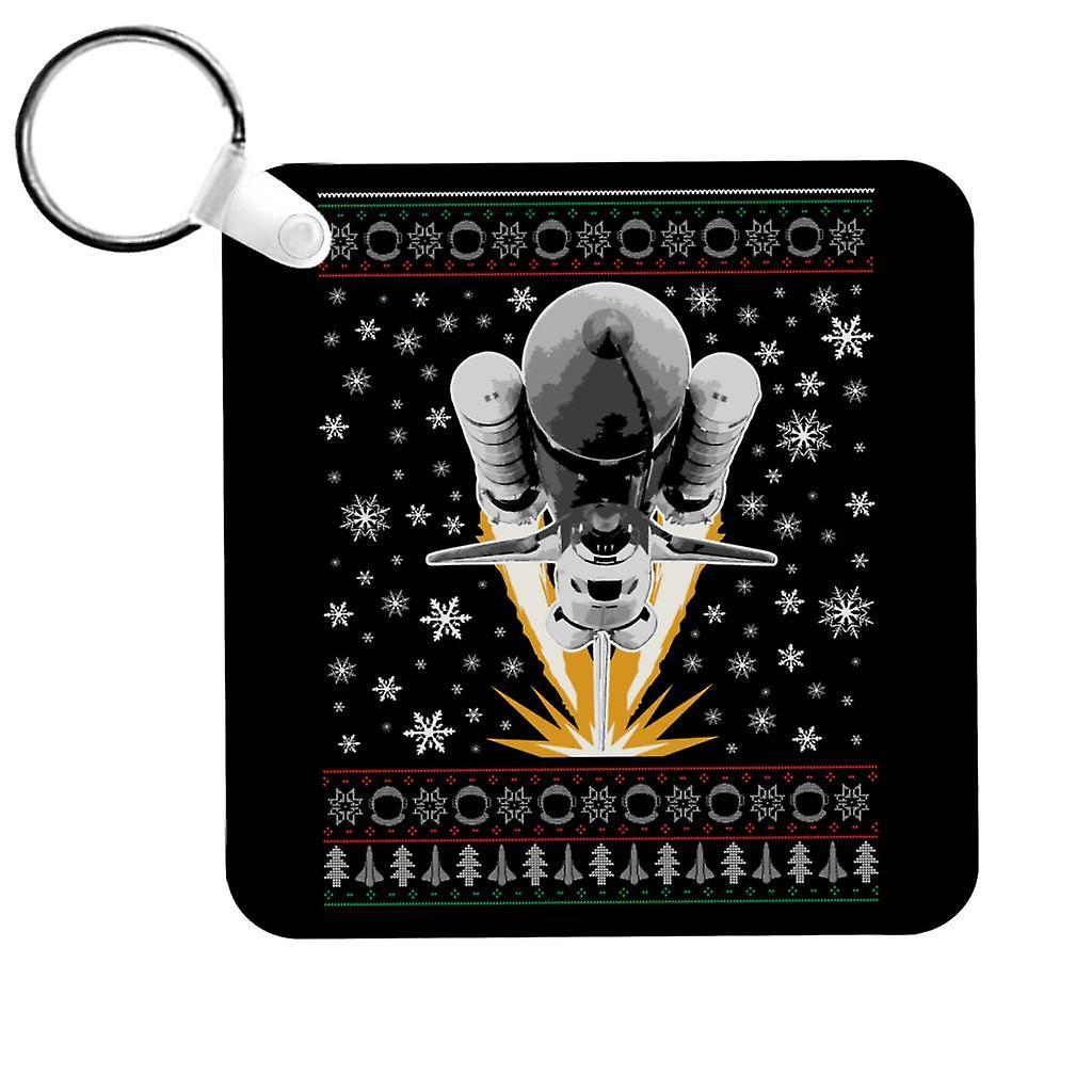 NASA Shuttle Launch Christmas Knit Pattern Keyring Black 5cm x 5cm