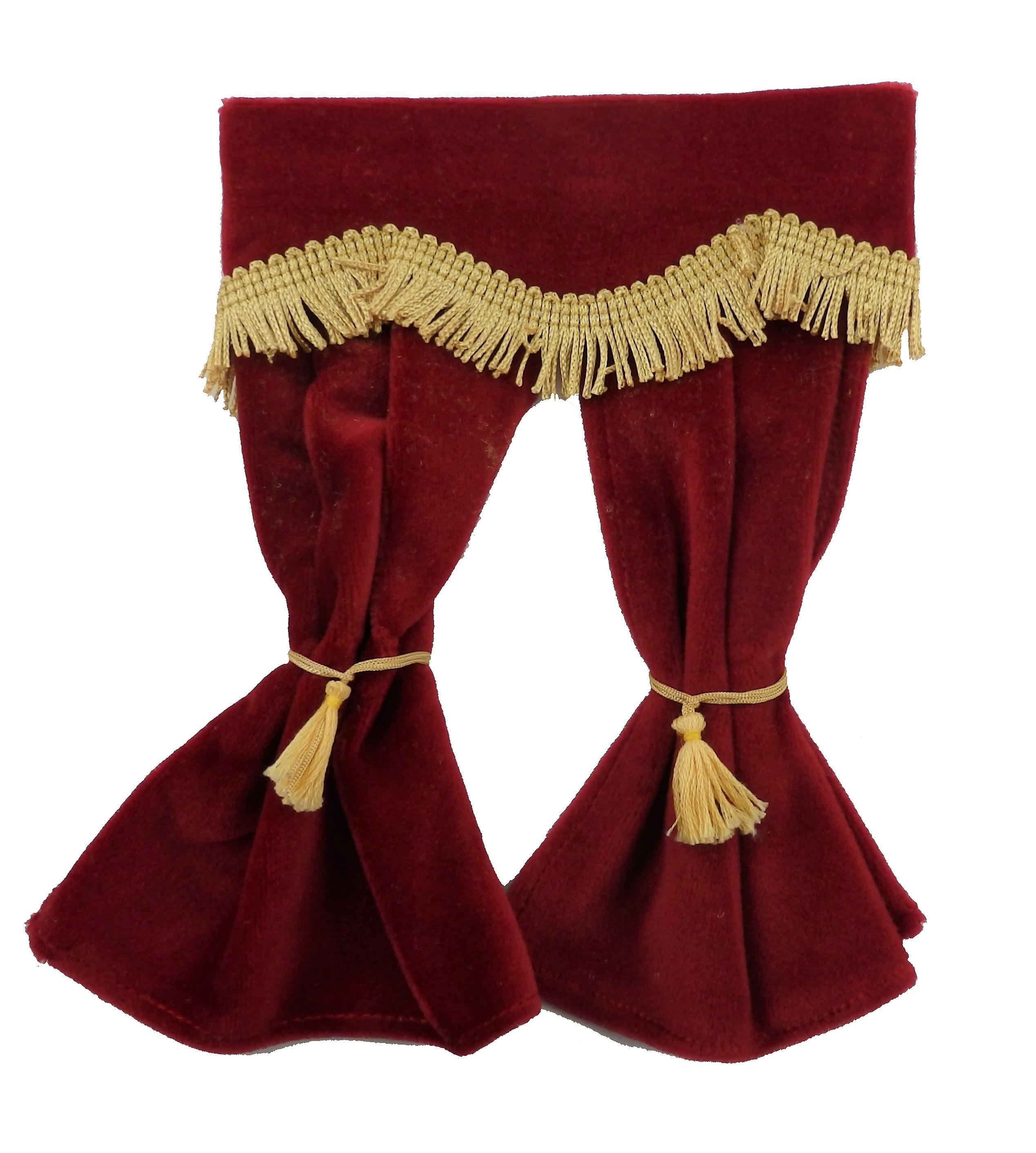 Melody Jane Dolls Houses Dolls House Red Velvet Curtains Gold Fringe Window Accessory 1:12 Scale