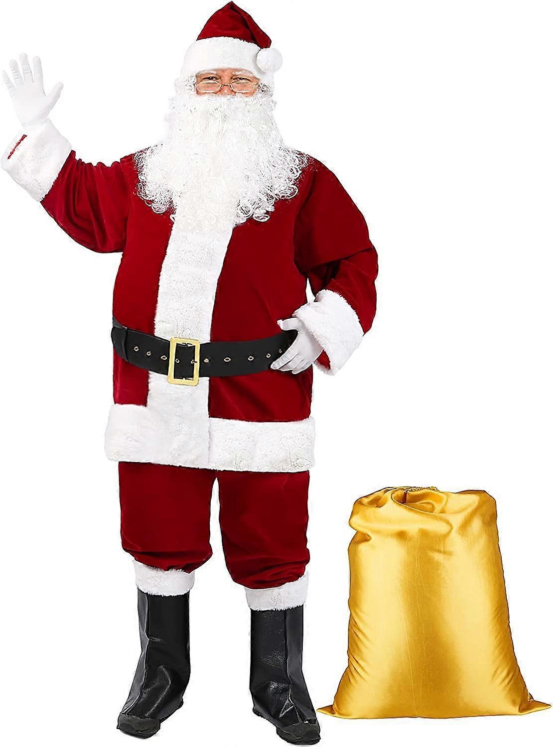 Phwj Santa Claus Costume, Complete Santa Claus Suit, Velvet Santa Claus Costume, Adult Men's Santa Claus Costume (Size L)