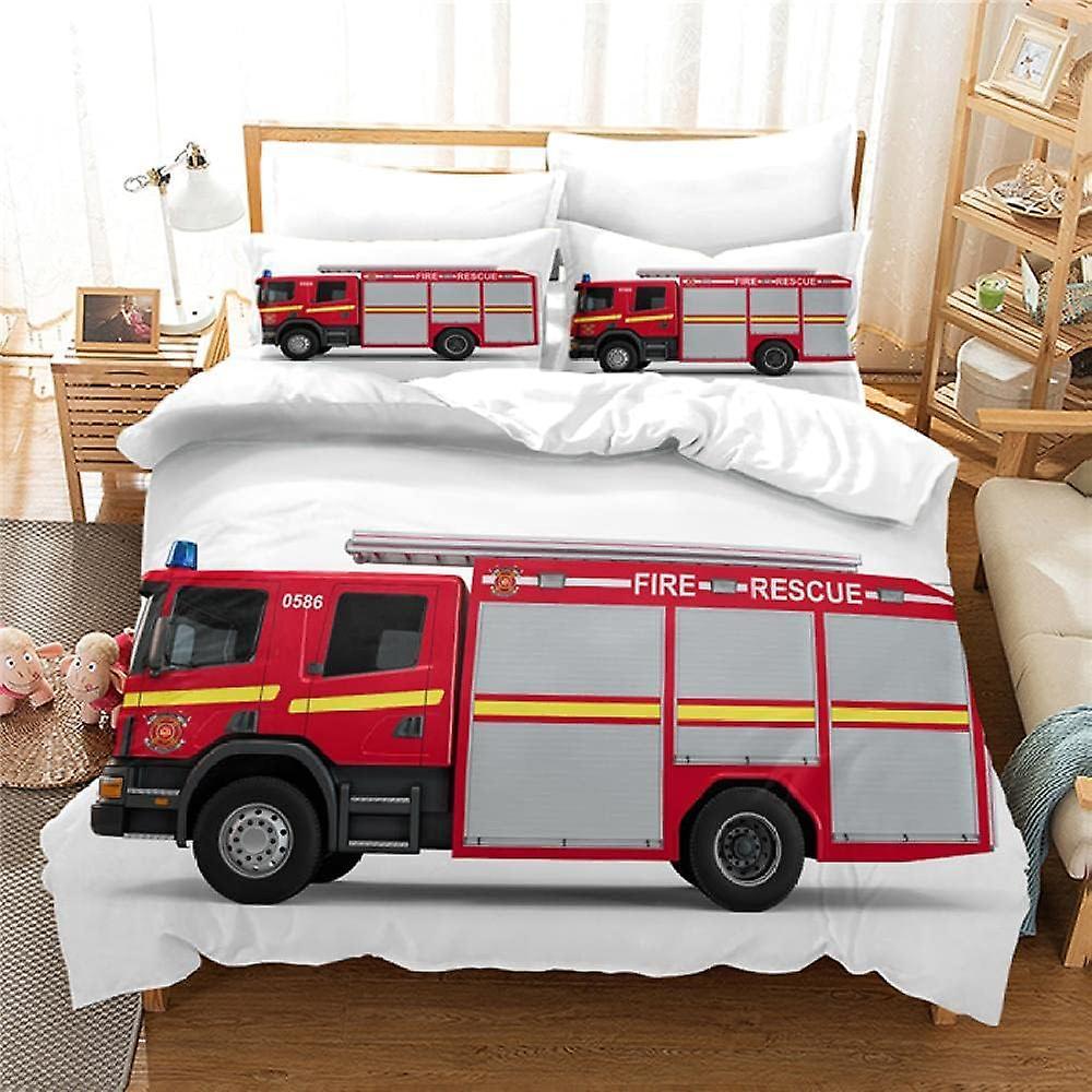 Kerota Bedding Sets D Fire Truck Color Digital Print Duvet Cover and Pillowcase Polyester Zipper Closure Boys 135*200 CM Single135x200cm