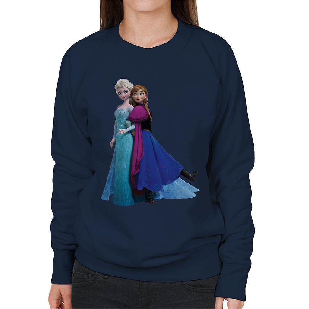 Disney Frozen Anna And Elsa Linked Arms Women's Sweatshirt Navy Blue Medium