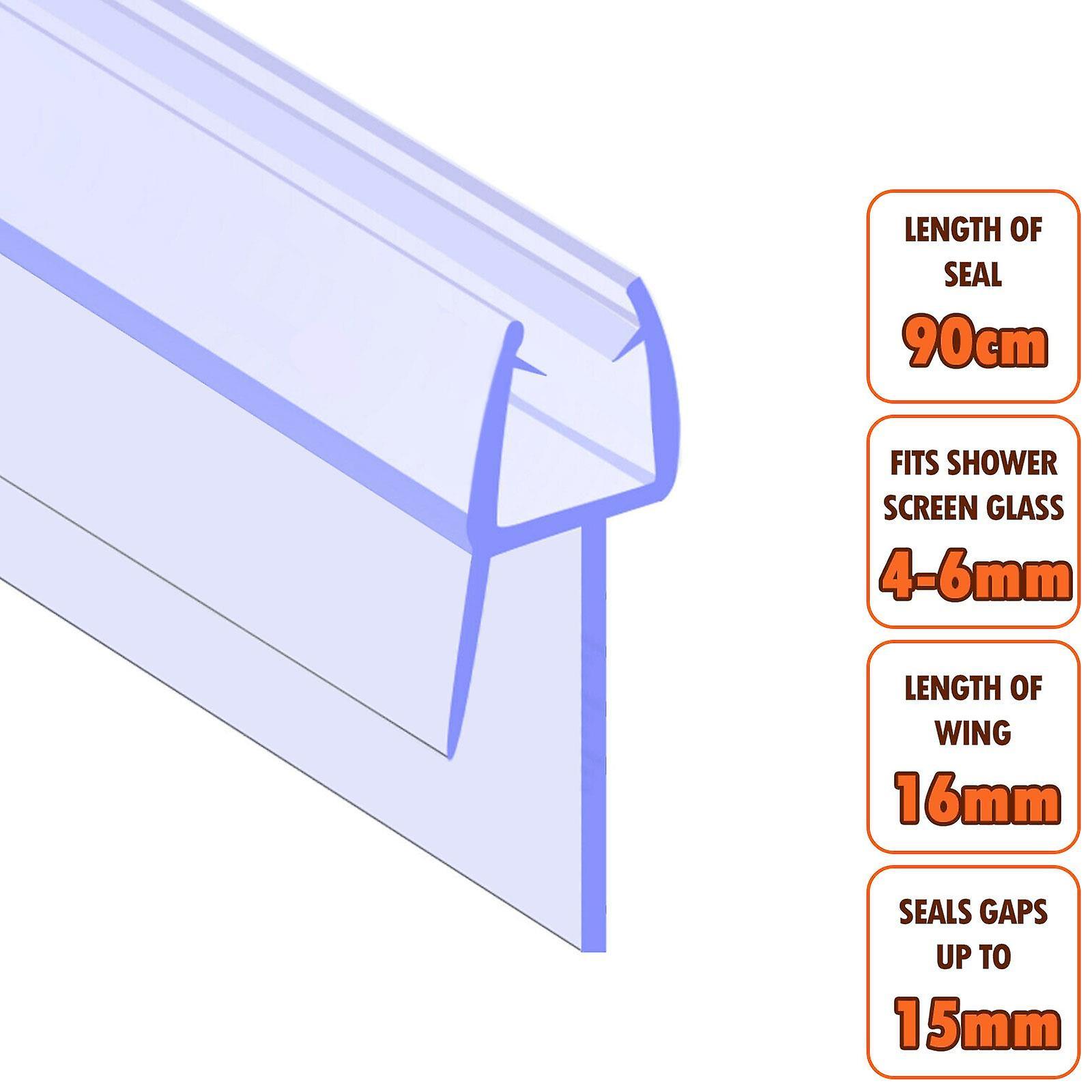 ECOSPA Bath Shower Screen Door Seal Strip - for 4-6mm Glass - Seals Gaps to 15mm Clear 900mm