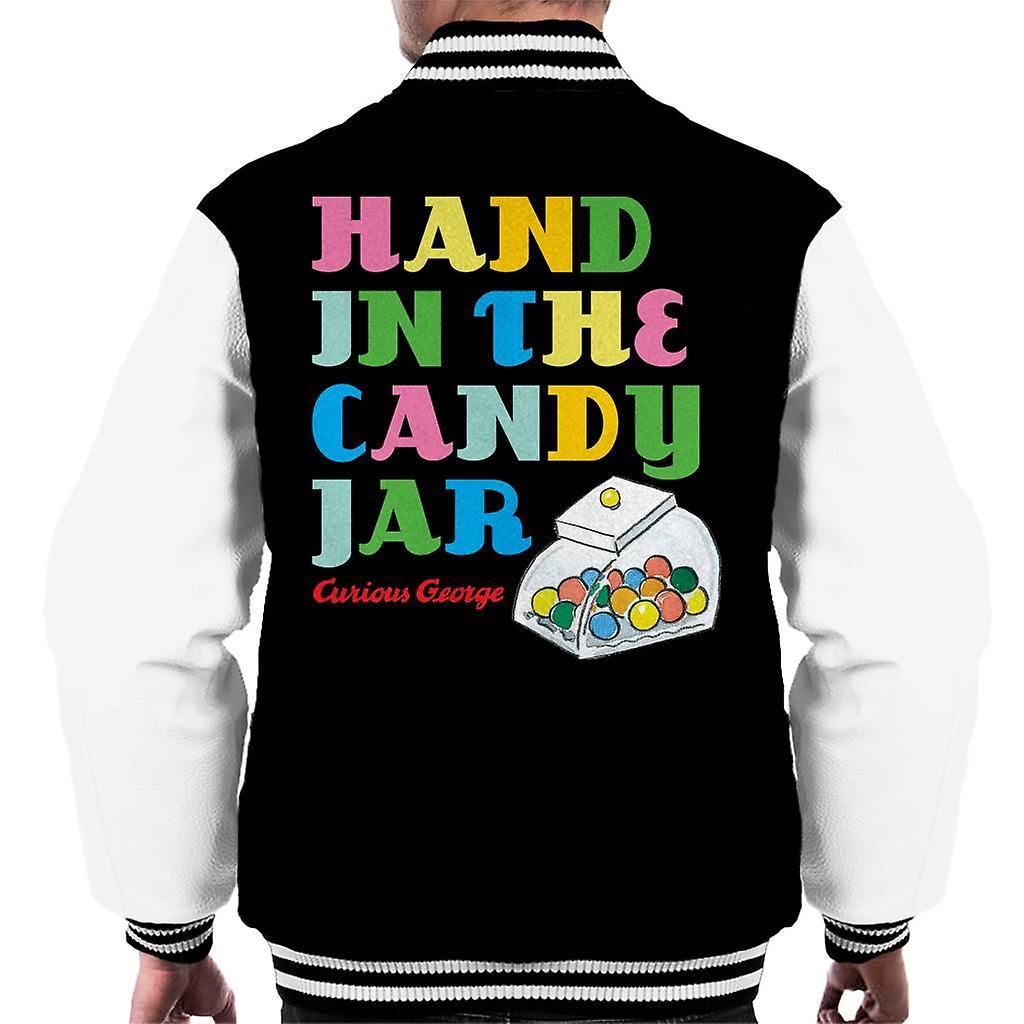 Curious George Hand In The Candy Jar Men's Varsity Jacket Black/White XX-Large