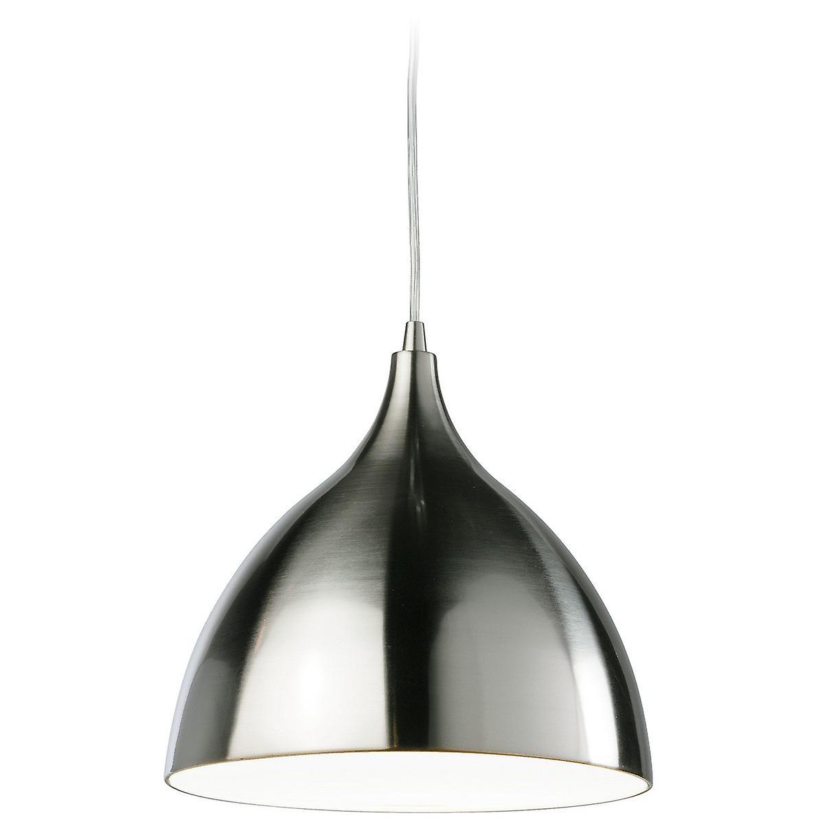 Firstlight Lighting Caf 1 Light Dome Ceiling Pendant Brushed Steel, White Inside, E27