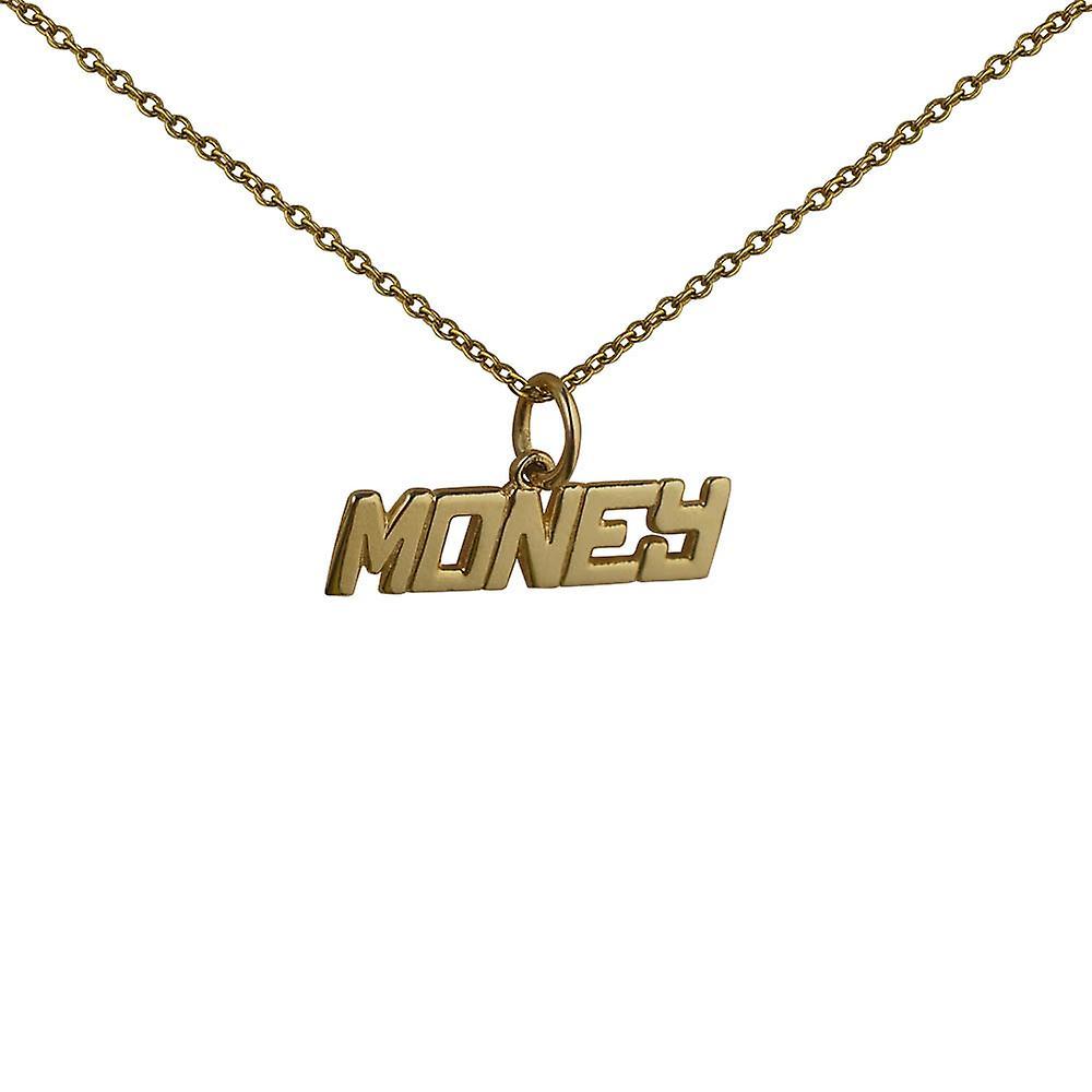 British Jewellery Workshops 9ct Gold 6x21mm 'Money' Pendant with a cable Chain 16 inches Only Suitable for Children