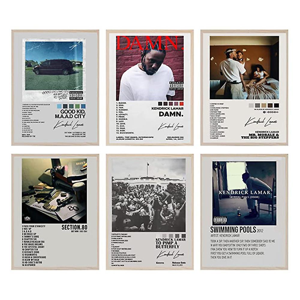 Bestdaily 6pcs Kendrick Lamar Album Poster Good Kid, M.a.a.d City Damn. Mr. Morale & The Big Steppers Section.80 Prints Album Cover Wall Art Decor ...