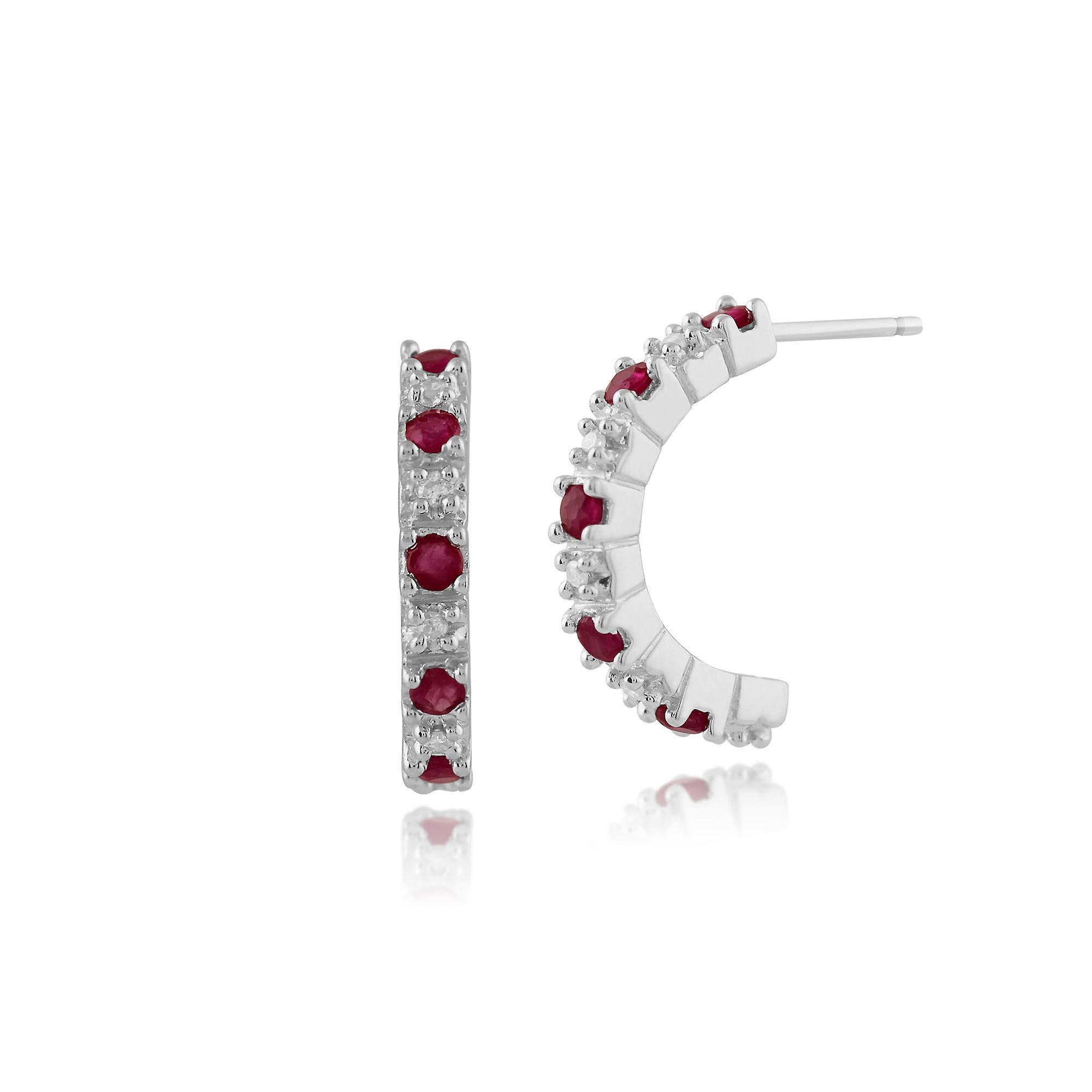 Gemondo Classic Round Ruby & Diamond Half Hoop Style Earrings in 9ct White Gold 117E0112019 Red One Size