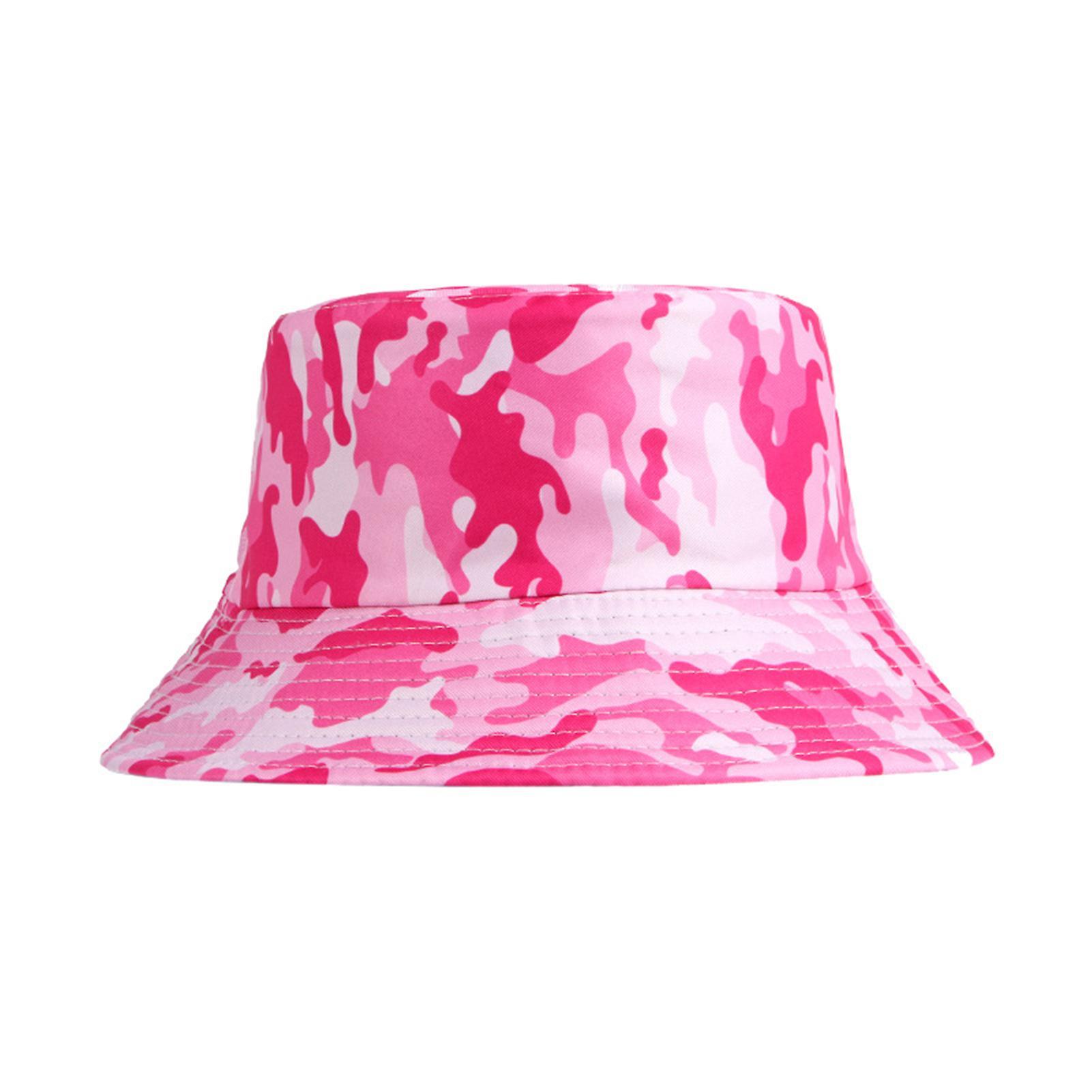 Tuelaly Unisex Camouflage Fisherman Hat Shading Sun Caps for Outdoor Sports Pink