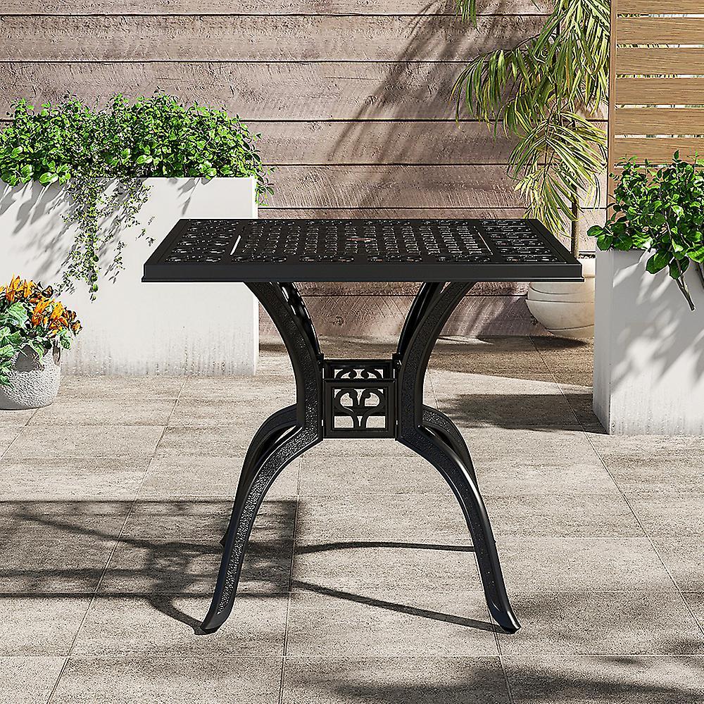 Living And Home Square Garden Dining Table with Umbrella Hole Black