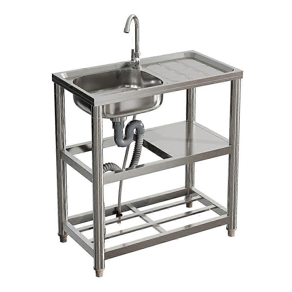 Living And Home 2 Tier Stainless Steel One Compartment Sink with Shelves and Drainboard