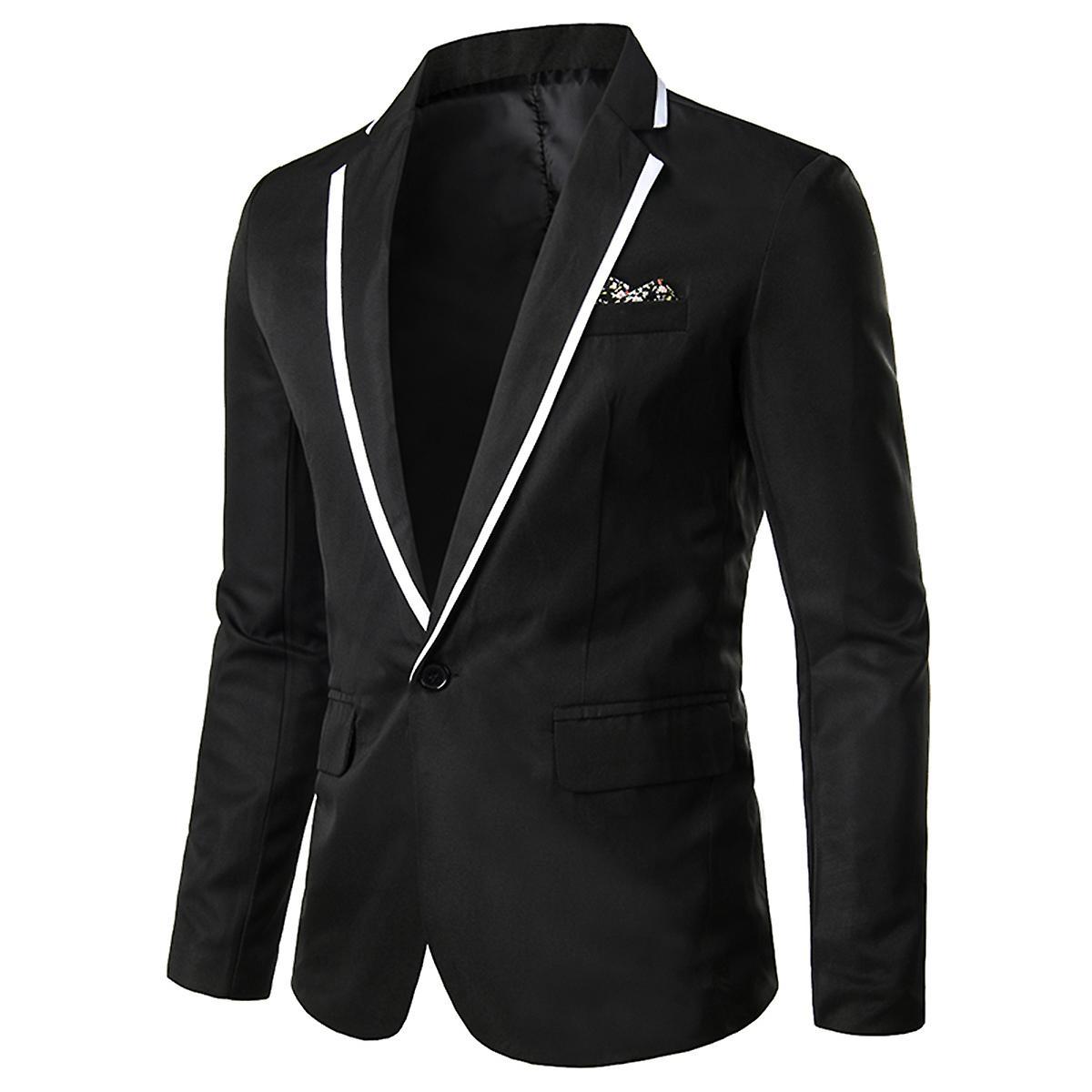 Allthemen Mens Business Casual One Button Solid Color Party Wedding Blazer Black M