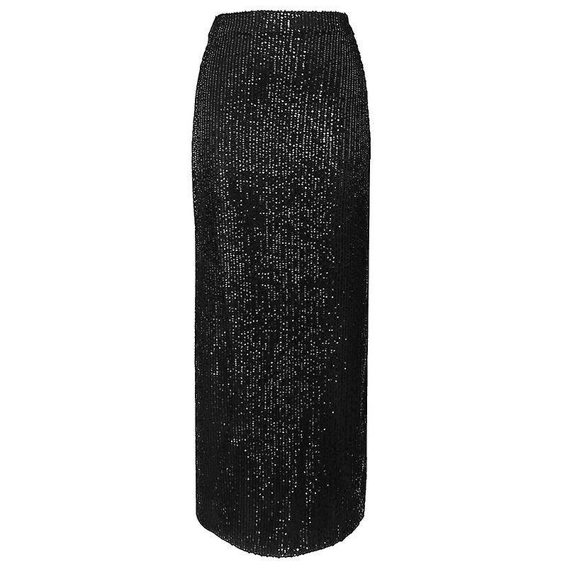 Santic Fashion Sequins Skirt Elegant Long High Waist Office Lady Casual Loose Skirts2023 Gifts Black M