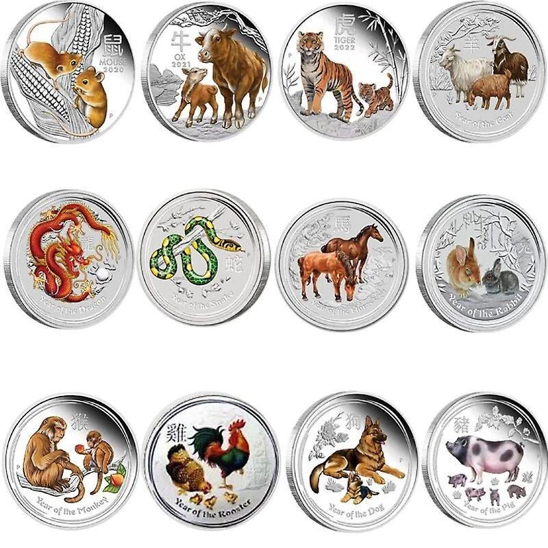 Ninesun Australia Twelve Zodiac Chinese Style Year Of The Tiger Silver 1 Oz Painted Commemorative Coins Metal Crafts Collection Dragon