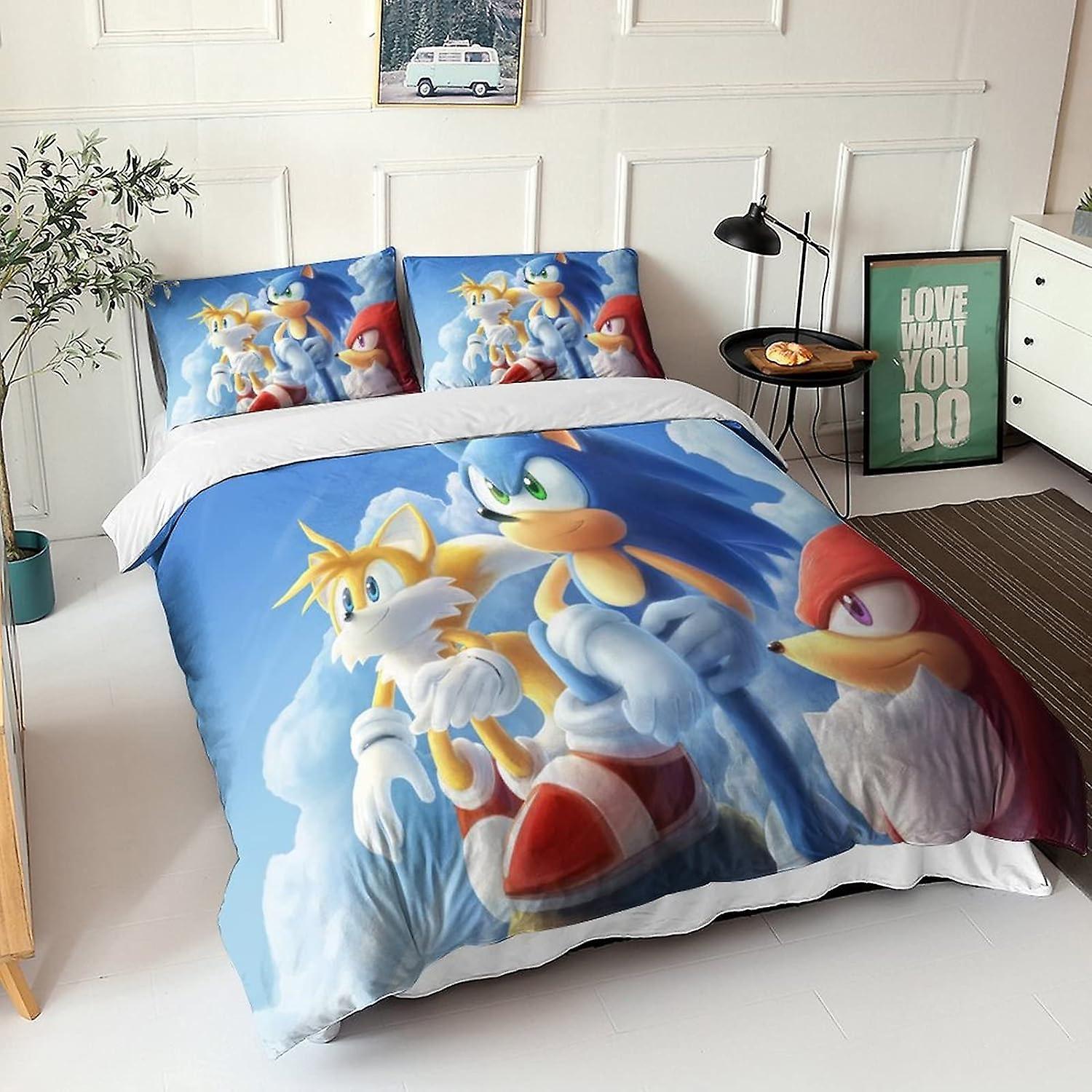 Kerota Sonic Duvet Cover D Bedding Set, Microfiber Duvet Cover with Zipper Closure and Pillowcases Pieces Double Duvet Covers 135*200 CM Double200x...