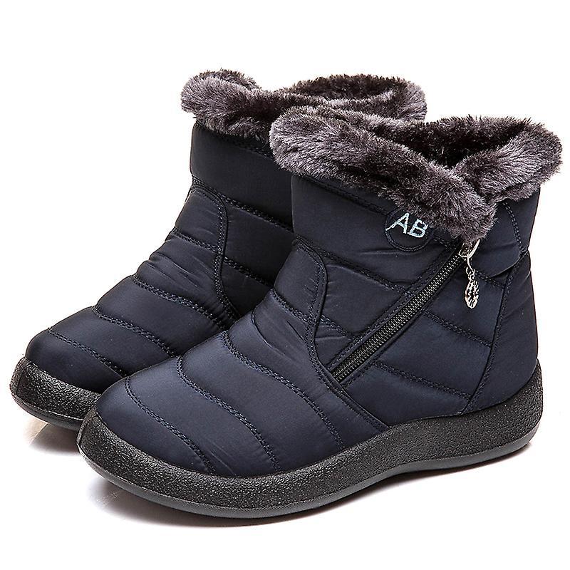 El Contente Winter Lightweight Thick Fur Ankle Waterproof 11cm Heel Boots For Women Navy Blue 38