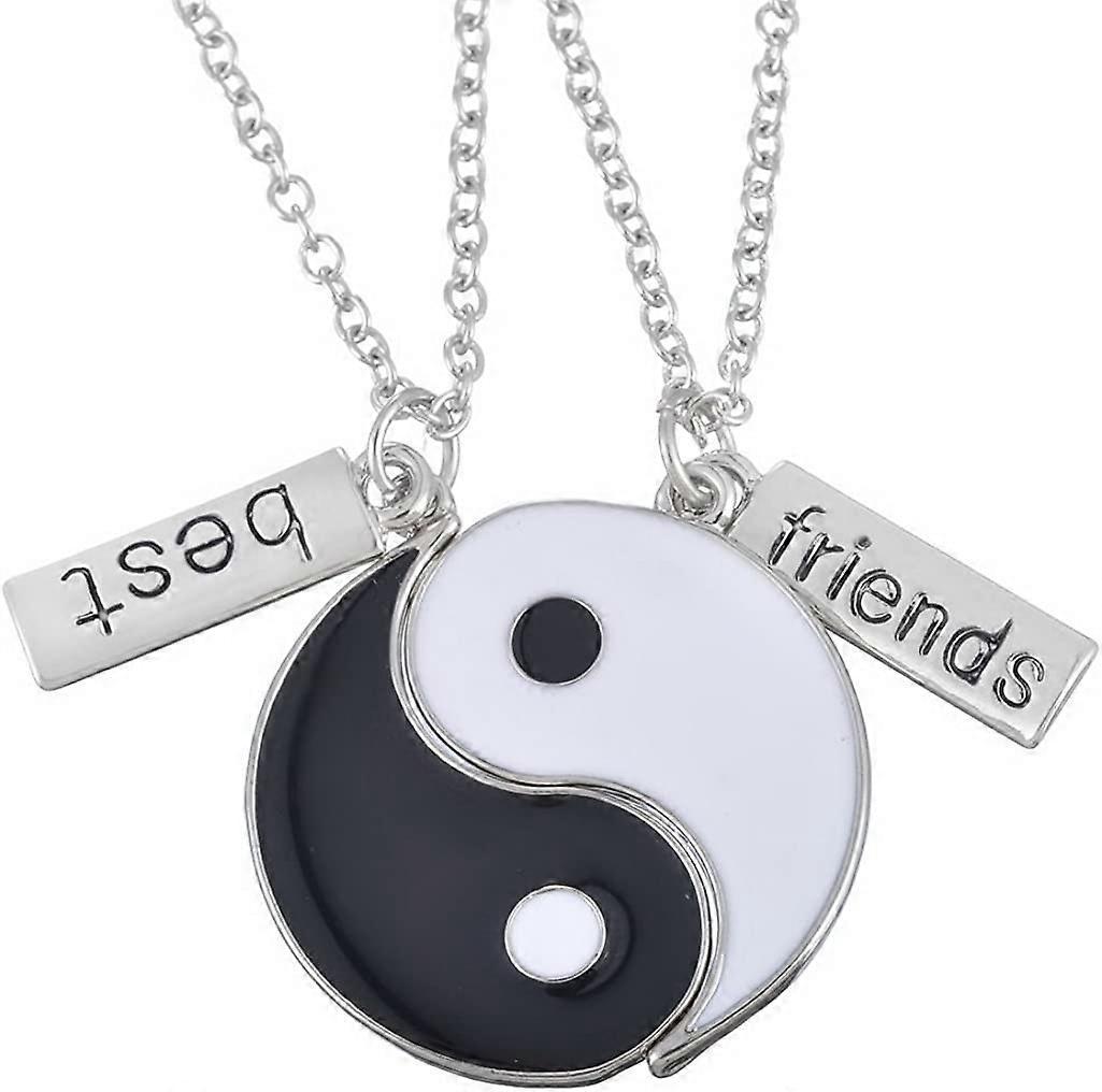 Wjiaer BFF Necklace for 2, Best Friends Necklace Set- Yin Yang Tai Chi Pattern Pendant Black and White Enameled Taoism Culture